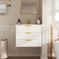 24inch Wall Mounted Floating Cabinet W Double Drawer, Floating Rectangular Vanity Small Bathroom Sink With Single Faucet Hole And Overflow, Modern Bathroom Cabinet With Ceramic Basin Sink