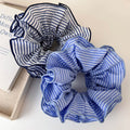 Sweet Blue Striped Double-layer Large Intestine Hair Ring All-match Hair Accessories