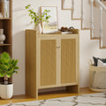 42.5 Tall Rattan Shoe Cabinet With Doors, 6-Tier Shoe Storage Cabinet With Adjustable Shelves, Wooden Freestanding Shoe Organizer Shoe Cabinet For Entryway,Hallway,Living Room Natural