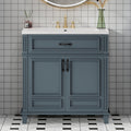 30'' Bathroom Vanity With Ceramic Sink,Solid Wood Frame Bathroom Storage Cabinet With Soft Closing Doors, Retro Style, Blue
