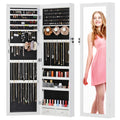 Wall-door Mounted Jewelry Wardrobe Large Capacity Mirror And LED Light Lockable Organizer