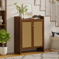 42.5 Tall Rattan Shoe Cabinet With Doors, 6-Tier Shoe Storage Cabinet With Adjustable Shelves, Wooden Freestanding Shoe Organizer Shoe Cabinet For Entryway,Hallway,Living Room Walnut