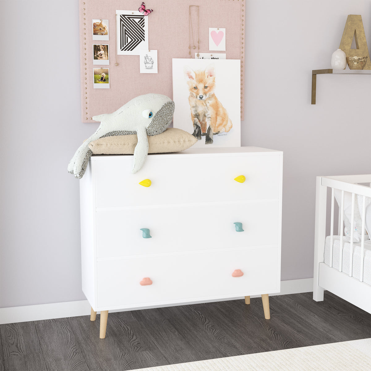 Kids 3 Drawer Dresser, Baby Nightstand For Bedroom, Storage Cabinet For Toddler Child For Living Room, Toddler Room, Nursery, Closet, Apartment White