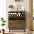 31.5 Walnut Shoe Cabinet, Mid-Century Modern Freestanding Shoe Cabinet, Freestanding Organizer With 2 Flip-Top Drawers, Suitable For Entry, Hallway And Foyer