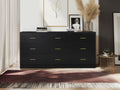 Modern Black 9-Drawer Dresser For Bedroom - Ample Storage Wide Chest Of Drawers, Sturdy & Safe