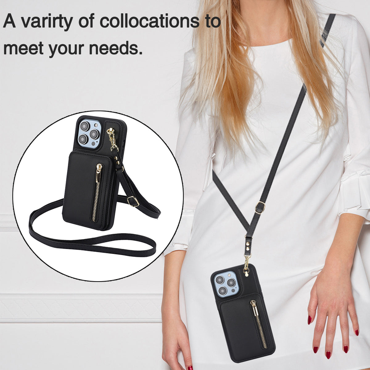 Creative Zipper Card Holder Crossbody Rope Phone Case