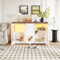 47.25 Large Cat Litter Box Enclosure With LED Light, Hidden Litter Box Furniture, Cat House With Stairs And Cat Scratching Post, Cat Cabinet Side Table With Smart Doors For Living Room, White